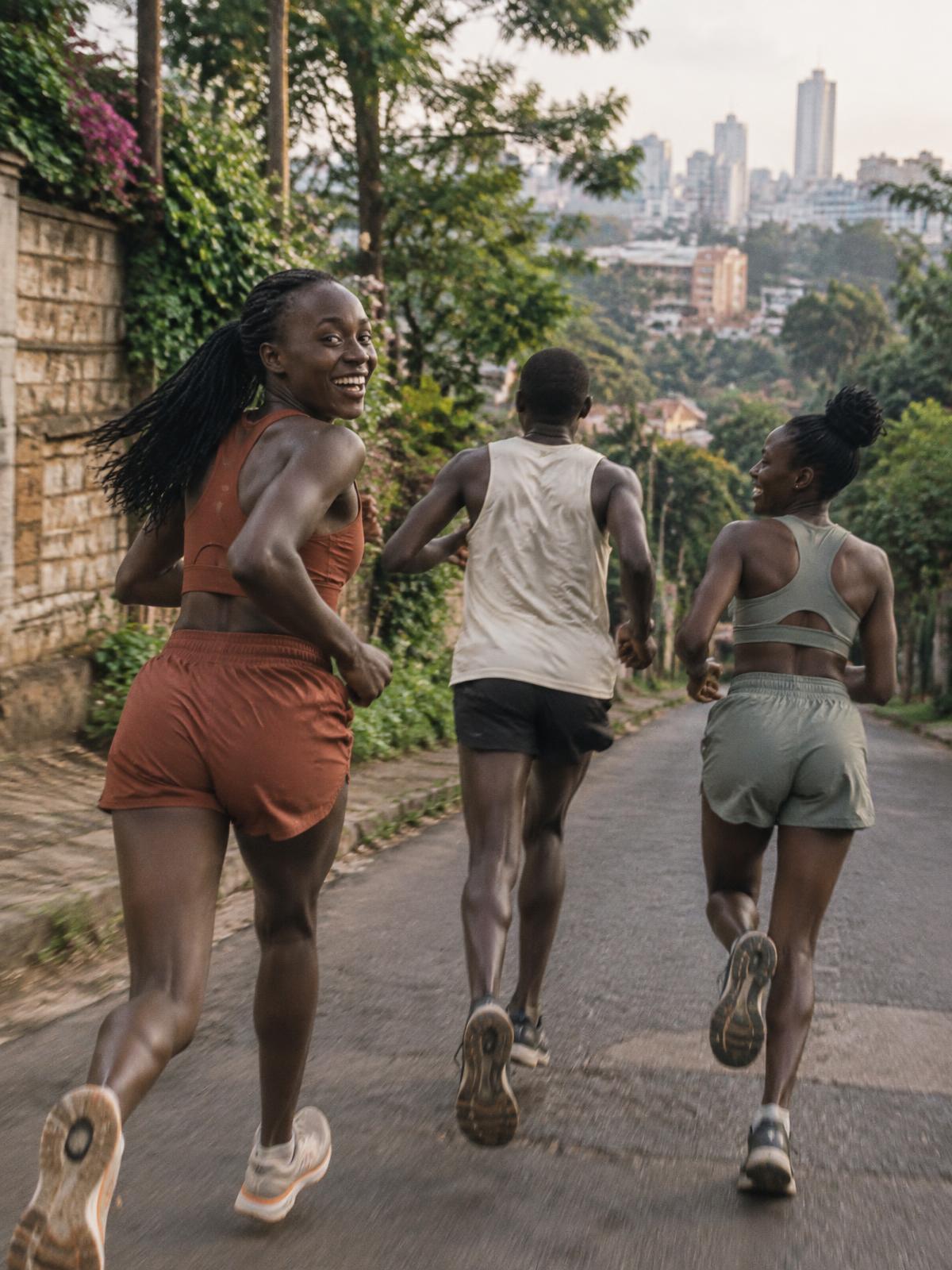 Raifiki runners moving together through Nairobi